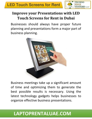 Improve your Presentations with LED Touch Screens for Rent in Dubai