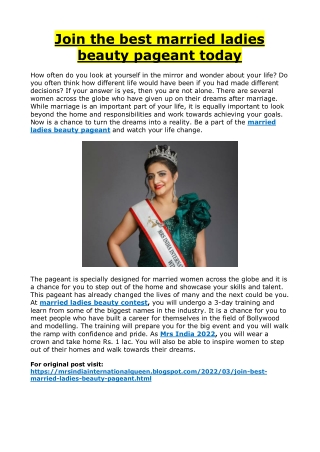 Join the best married ladies beauty pageant today