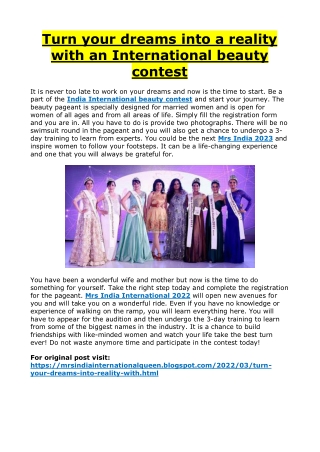 Turn your dreams into a reality with an International beauty contest