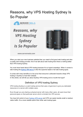 Reasons, why VPS Hosting Sydney Is So Popular