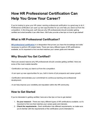 How HR Professional Certification Can Help You Grow Your Career?