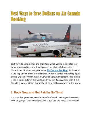 Best Ways to Save Dollars on Air Canada Booking