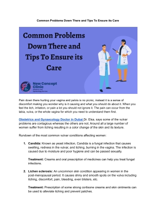 Common Problems Down There and Tips To Ensure its Care