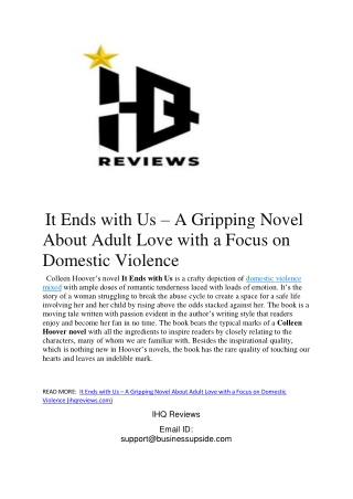 It Ends with Us – A Gripping Novel About Adult Love with a Focus on Domestic Violence  PDF