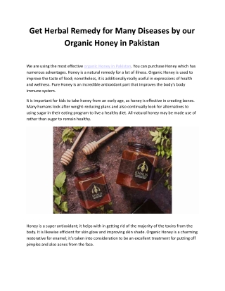 Get Herbal Remedy for Many Diseases by our Organic Honey in Pakistan