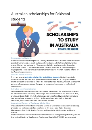 Complete info about Australian scholarships for Pakistani students
