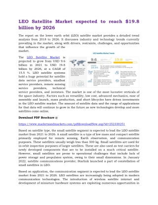 LEO satellite market Expected to Reach $19.8 Billion by 2026