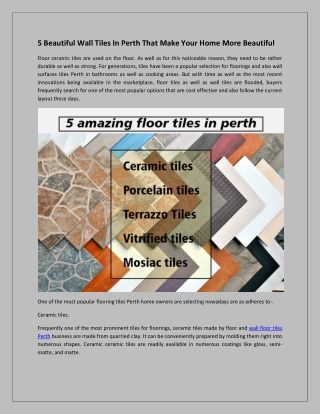 5 Beautiful Wall Tiles In Perth That Make Your Home More Beautiful