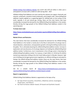 Oilfield Drilling Fluid Additives Market 2022-2027