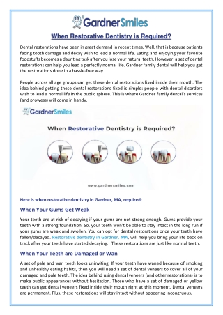 Reasons Restorative Dentistry Is Necessary