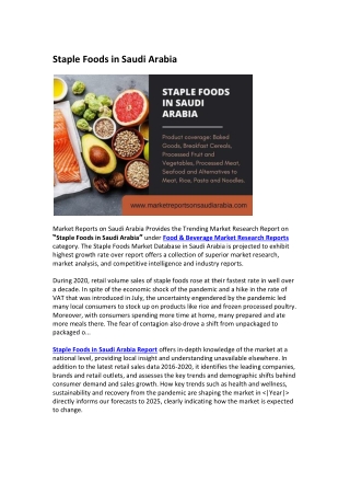 Staple Foods in Saudi Arabia: Market Growth, Opportunity and Forecast 2026