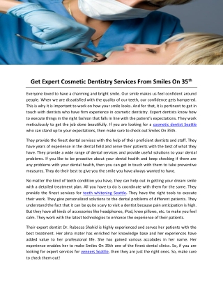 Get Expert Cosmetic Dentistry Services From Smiles On 35th