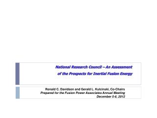 National Research Council – An Assessment of the Prospects for Inertial Fusion Energy