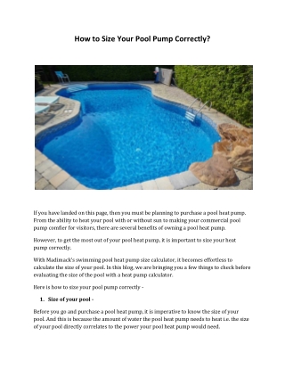 How to Size Your Pool Pump Correctly
