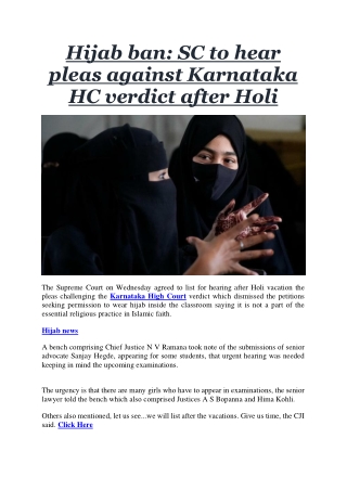 Hijab ban SC to hear pleas against Karnataka HC verdict after Holi