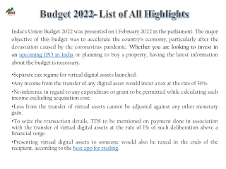 Budget 2022- List of All Highlights