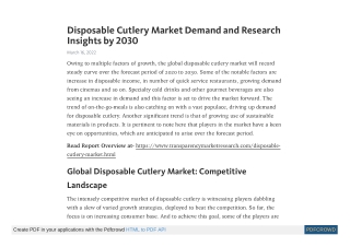 Disposable Cutlery Market Demand and Research Insights by 2030