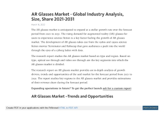 AR Glasses Market Growth, Trends | Global Industry Analysis 2031
