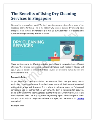 The Benefits of Using Dry Cleaning Services in Singapore