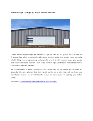 Broken Garage Door Springs Repair and Maintenance