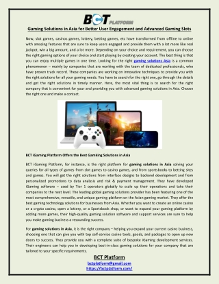 Gaming Solutions in Asia for Better User Engagement and Advanced Gaming Slots