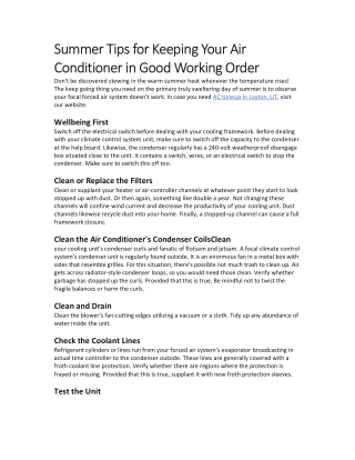 Summer Tips for Keeping Your Air Conditioner in Good Working Order
