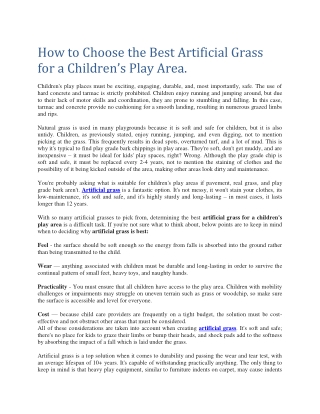 How to choose the best artificial grass for a children’s play area.
