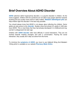Brief Overview About ADHD Disorder