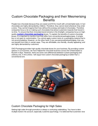 Custom Chocolate Packaging and their Mesmerising Benefits