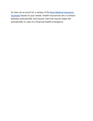 Best Medical Insurance Australia