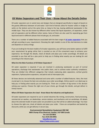 Oil Water Separators and Their Uses Know About the Details Online