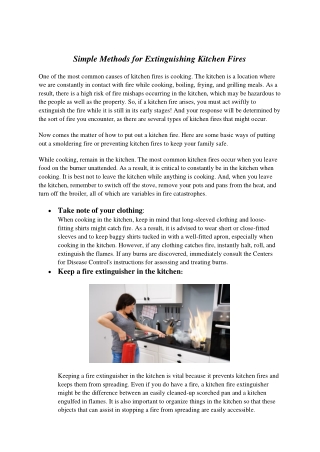 Simple Methods for Extinguishing Kitchen Fires