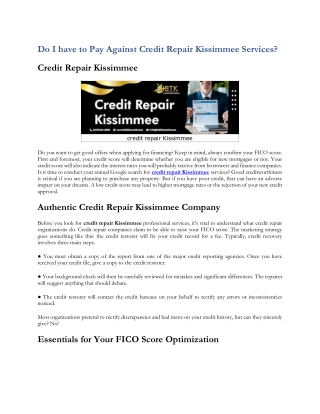 Do I have to Pay Against Credit Repair Kissimmee Services?