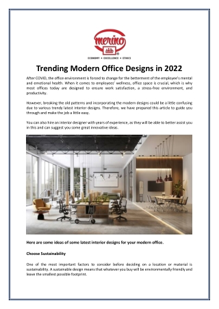 Trending Modern Office Designs in 2022