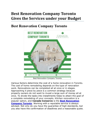 Best Renovation Company Toronto Professionals are Near you