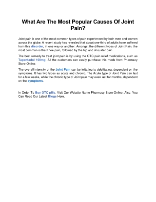 What Are The Most Popular Causes Of Joint Pain