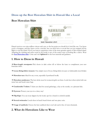 Dress up the Best Hawaiian Shirt in Hawaii like a Local