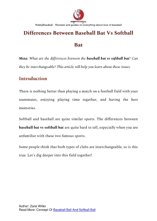 Differences Between Baseball Bat Vs Softball Bat
