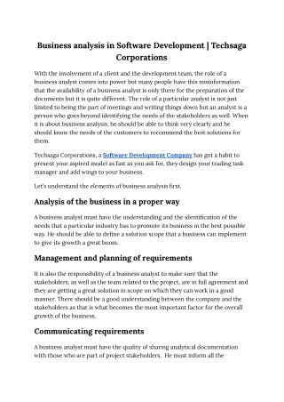 Business analysis in Software Development - Techsaga Corporations