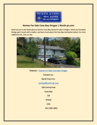 Homes For Sale Coos Bay Oregon | North-pt.com
