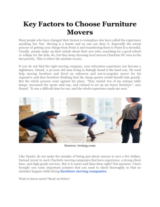 Key Factors to Choose Furniture Movers