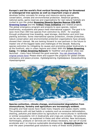Global Greening Deserts Trillion Trees Initiative Climate Emergency_ Peace-Building and Species Rescue Program 2022