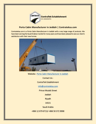 Porta Cabin Manufacturer in Jeddah | Contrateksa.com