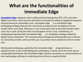 What are the functionalities of Immediate Edge