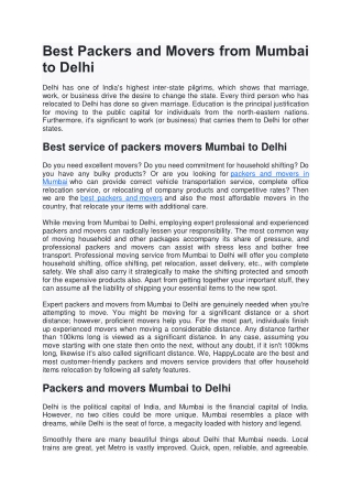 Best Packers and Movers from Mumbai to Delhi