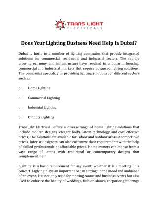 Does Your Lighting Business Need Help In Dubai?