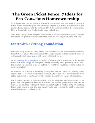 The Green Picket Fence_ 7 Ideas for Eco-Conscious Homeownership