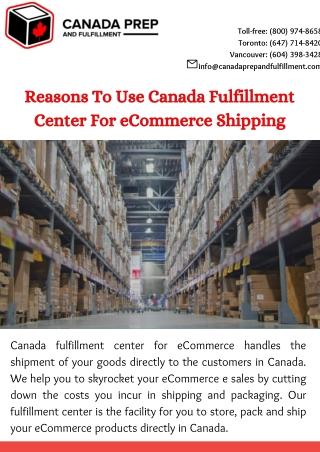 Reasons To Use Canada Fulfillment Center For eCommerce Shipping
