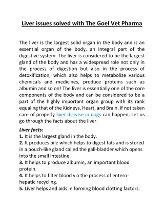 Liver issues solved with The Goel Vet Pharma