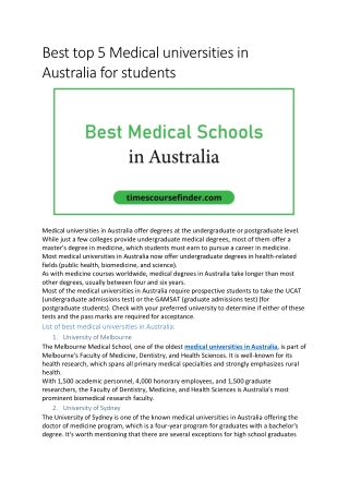 Best top 5 Medical universities in Australia for students
